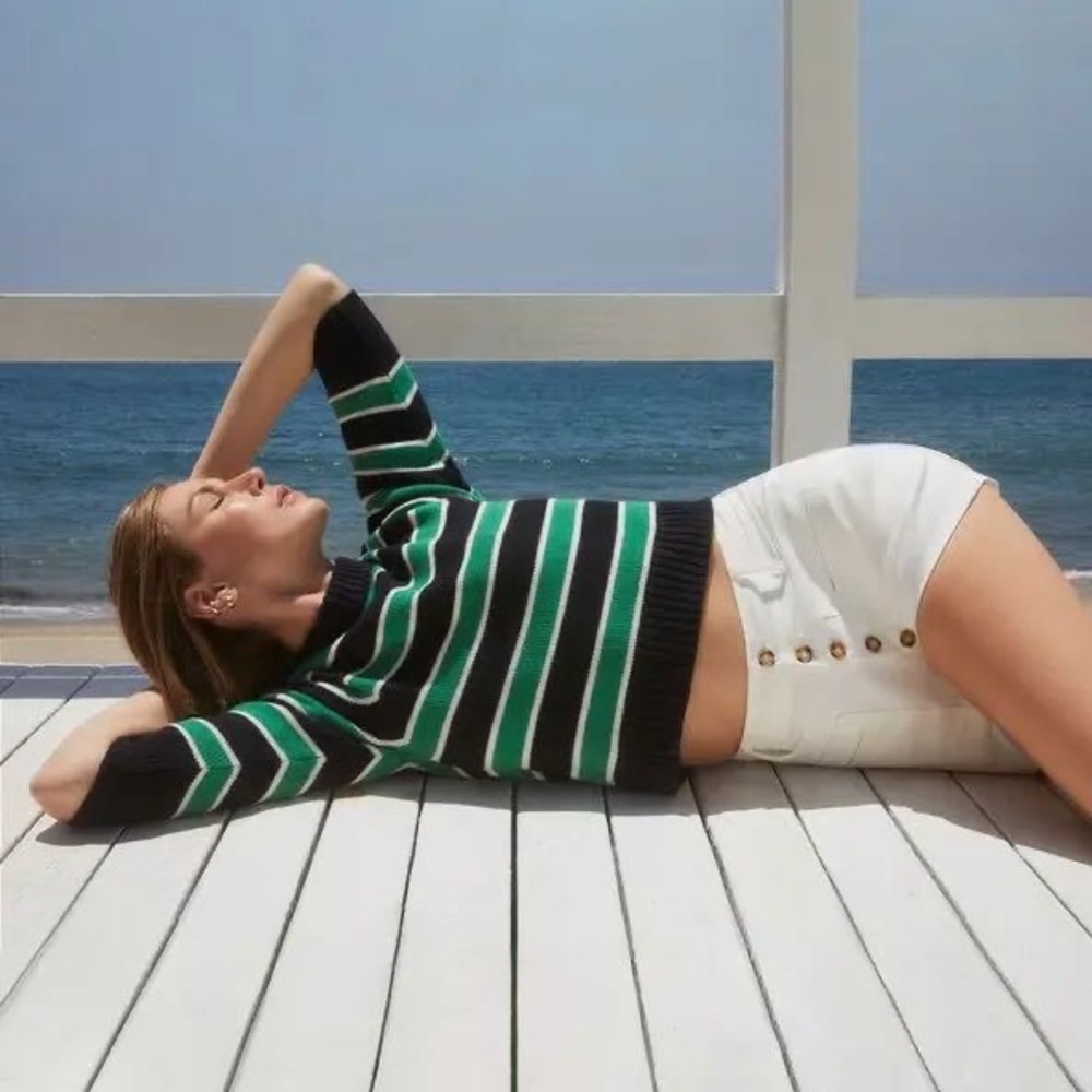 G. LABEL BY GOOP Rachel Striped Sweater Navy,green,white size S
